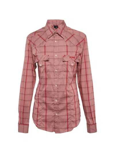 Pre-owned Just Cavalli Vintage Plaid-print Button-up Shirt In Red