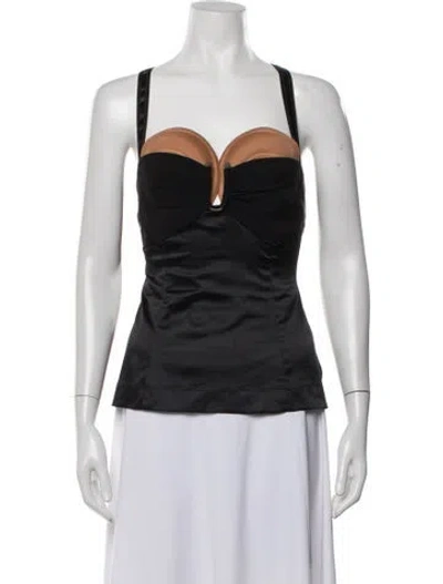 Pre-owned Just Cavalli Vintage Plunge Neckline Top In Black