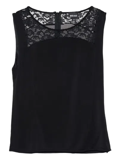 Pre-owned Just Cavalli Vintage  Lace-panel Sleeveless Top In Black