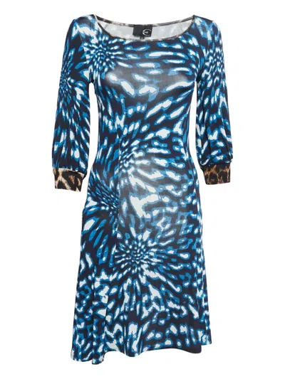 Pre-owned Just Cavalli Vintage  Printed Midi Dress In Blue