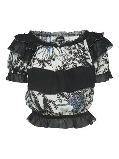 Pre-owned Just Cavalli Vintage  Ruffled Off-the-shoulder Blouse