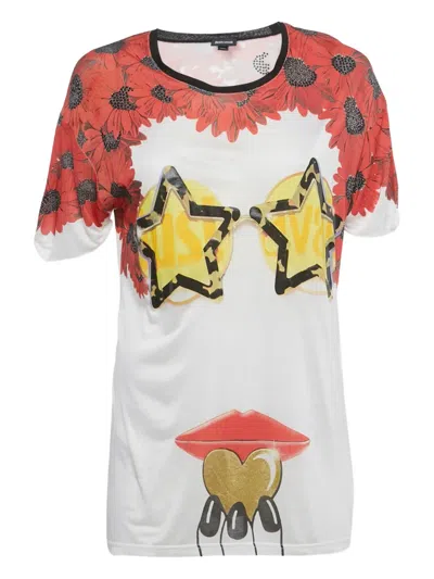Pre-owned Just Cavalli Vintage Print Embellished T-shirt In White