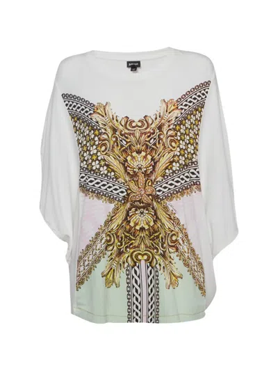 Pre-owned Just Cavalli Vintage Printed Kimono-sleeve Top In White