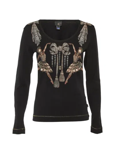 Pre-owned Just Cavalli Vintage Printed Long-sleeve Top In Black