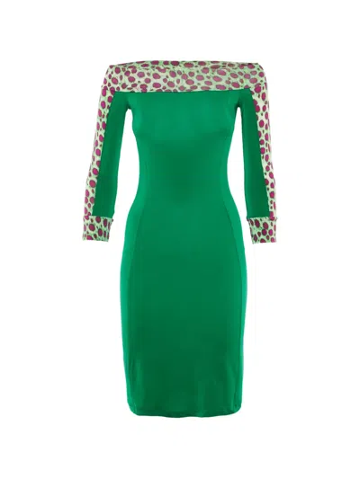 Pre-owned Just Cavalli Vintage Printed Off-shoulder Mini Dress In Green