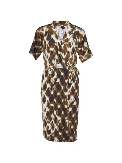 Pre-owned Just Cavalli Vintage Printed Wrap Midi Dress In Brown