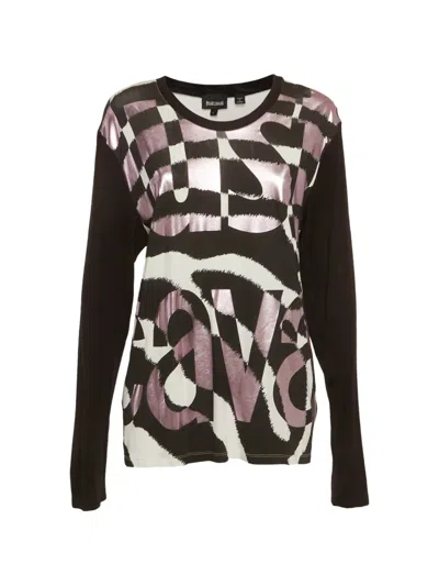 Pre-owned Just Cavalli Vintage Round-neck Long-sleeve Top In Brown