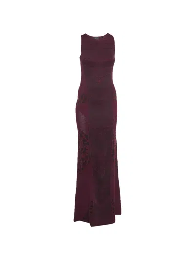 Pre-owned Just Cavalli Vintage Round-neck Sleeveless Maxi Dress In Red
