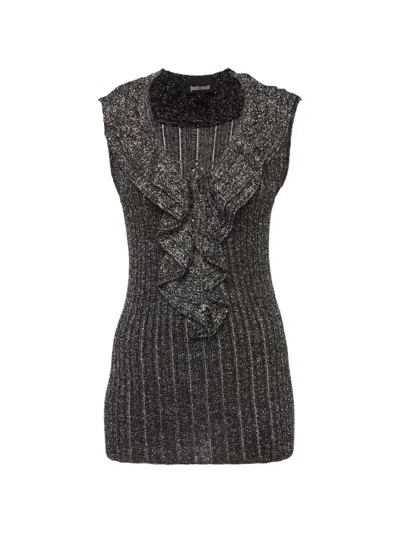 Pre-owned Just Cavalli Vintage Ruffled Lace-up Top In Gray