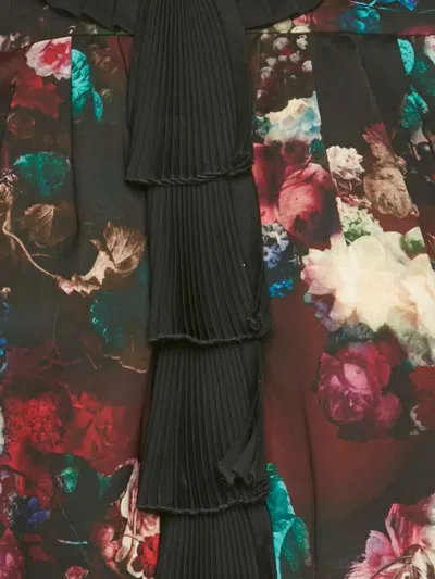 Pre-owned Just Cavalli Vintage Satin Floral-print Blouse In Red