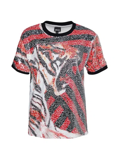 Pre-owned Just Cavalli Vintage Sequinned Animal-pattern Top In White