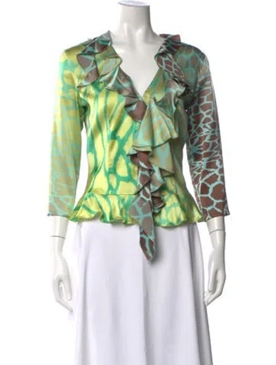 Pre-owned Just Cavalli Vintage Silk Blouse In Green