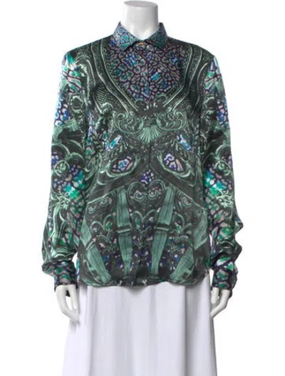 Pre-owned Just Cavalli Vintage Silk Blouse In Green