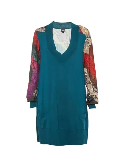 Pre-owned Just Cavalli Vintage Snake-print Knit Sweater In Blue