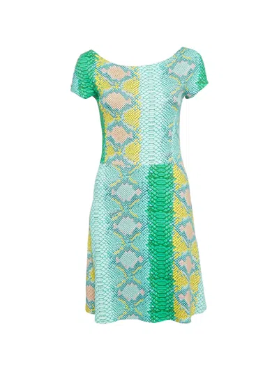 Pre-owned Just Cavalli Vintage Snakeskin-print Midi Dress In Green