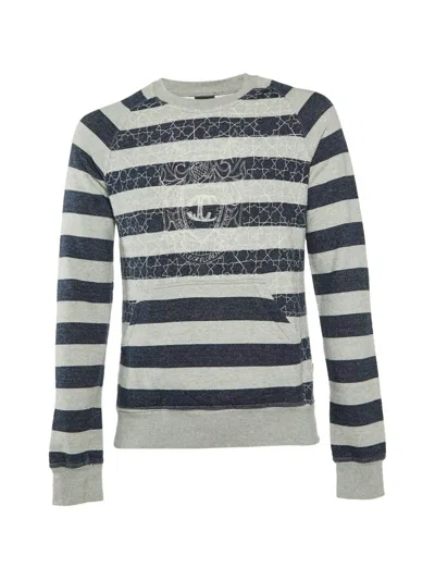 Pre-owned Just Cavalli Vintage Striped Logo-embroidered Sweatshirt In Gray
