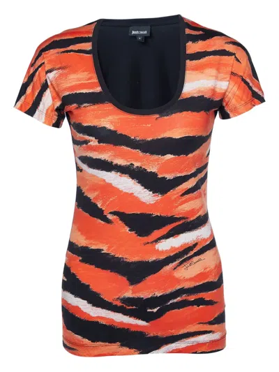 Pre-owned Just Cavalli Vintage Tiger-print Scoop Neck T-shirt