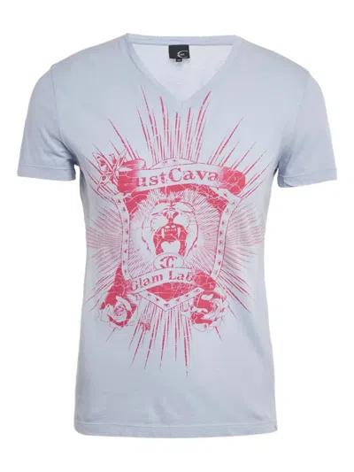 Pre-owned Just Cavalli Vintage V-neck Printed T-shirt In Blue