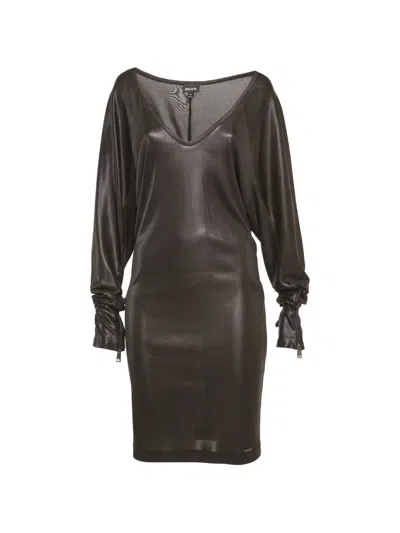 Pre-owned Just Cavalli Vintage Zip-cuff Mini Dress In Black