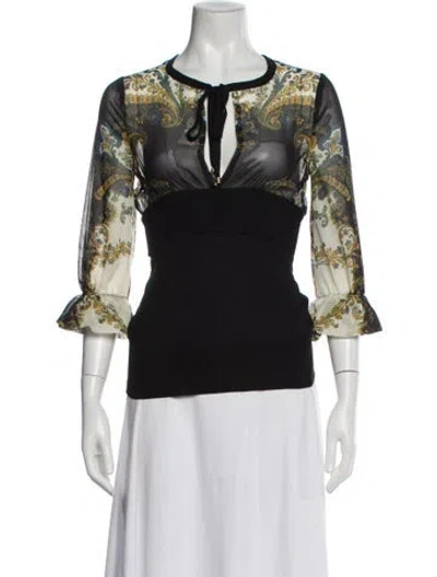 Pre-owned Just Cavalli Virgin Wool Paisley Print Blouse In Black