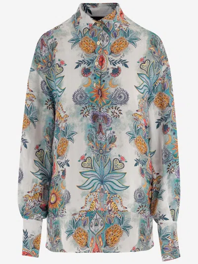 Just Cavalli Viscose Shirt With Botanical Print In Multi