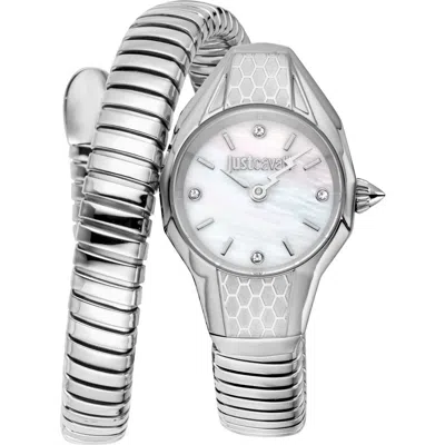 Just Cavalli Vivace Snake Wraparound Bracelet Watch, 22.5mm X 33mm In Silver