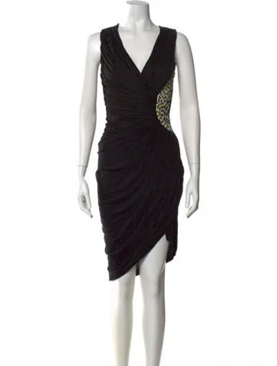 Pre-owned Just Cavalli V-neck Knee-length Dress W/ Tags In Black