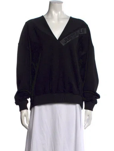Pre-owned Just Cavalli V-neck Long Sleeve Sweatshirt In Black