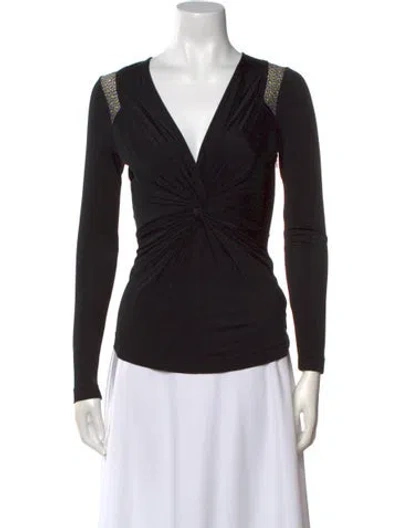 Pre-owned Just Cavalli V-neck Long Sleeve Top In Black