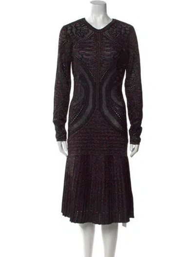 Pre-owned Just Cavalli V-neck Midi Length Dress In Black