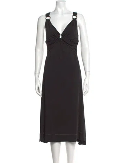 Pre-owned Just Cavalli V-neck Midi Length Dress In Black