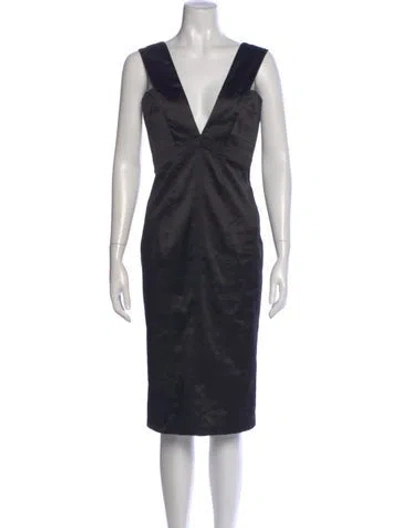 Pre-owned Just Cavalli V-neck Midi Length Dress In Black