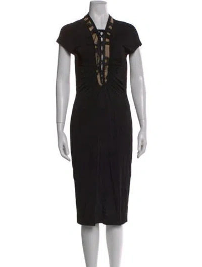 Pre-owned Just Cavalli V-neck Midi Length Dress In Black