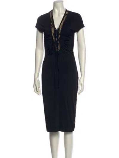 Pre-owned Just Cavalli V-neck Midi Length Dress In Multi