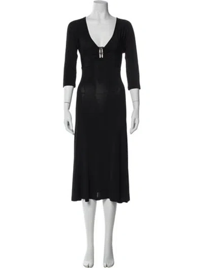 Pre-owned Just Cavalli V-neck Midi Length Dress W/ Tags In Black