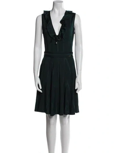 Pre-owned Just Cavalli V-neck Mini Dress In Green