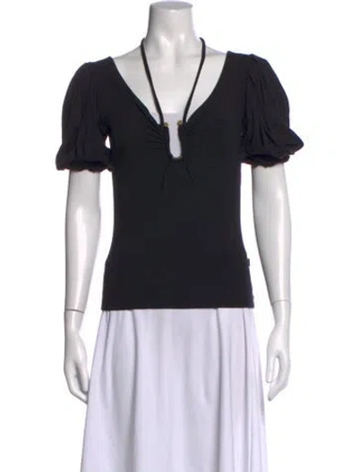Pre-owned Just Cavalli V-neck Short Sleeve Top In Black