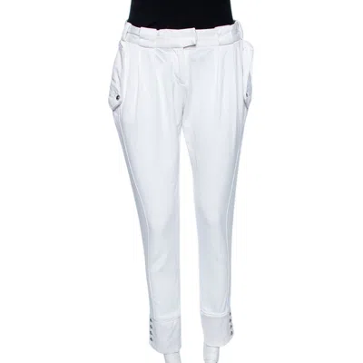 Just Cavalli White Cotton Blend Button Hem Detail Trousers