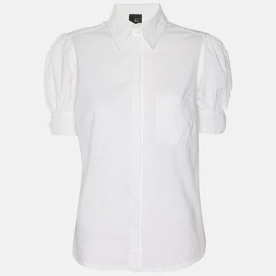 Pre-owned Just Cavalli White Cotton Button Front Top M