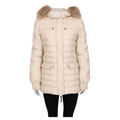 Pre-owned Just Cavalli White Down Coat With Raccoon Fur - Size 42/m