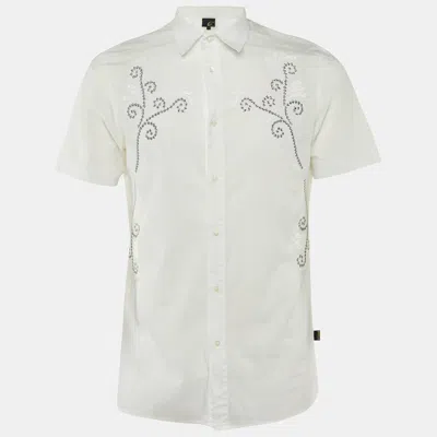 Pre-owned Just Cavalli White Embroidered Cotton Slim Fit Shirt M