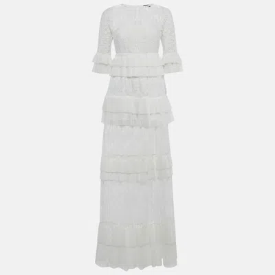 Pre-owned Just Cavalli White Lace Ruffle Detail Tiered Maxi Dress S