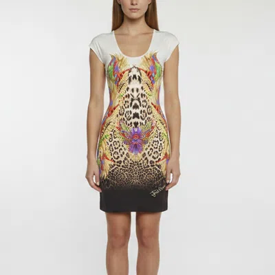 Pre-owned Just Cavalli White Leopard Feather Print Jersey Mini Dress S