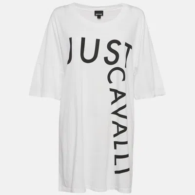 Pre-owned Just Cavalli White Logo Print Cotton T-shirt Dress L