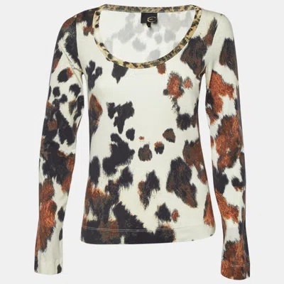 Pre-owned Just Cavalli White Printed Cotton Long Seeve T-shirt L