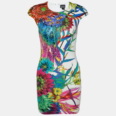 Pre-owned Just Cavalli White Printed Jersey Sheath Dress Xs