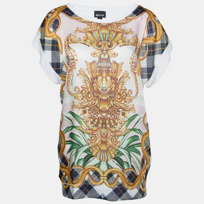 Pre-owned Just Cavalli White Printed Modal Knit Oversized Top S