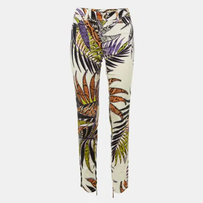 Pre-owned Just Cavalli White Scale Leaf Print Denim Skinny Jeans M/waist 32"