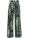 Shop Just Cavalli Wide-leg Trousers With Bold Print And Fabric Finish In Green