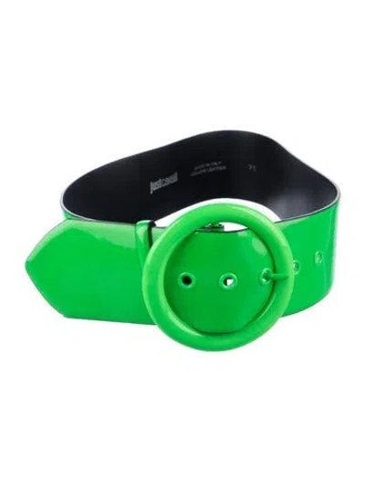 Pre-owned Just Cavalli Wide Patent Leather Waist Belt In Green
